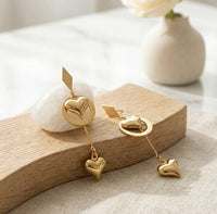 Double Heart Drop Earrings - Anti Tarnish Gold Plated