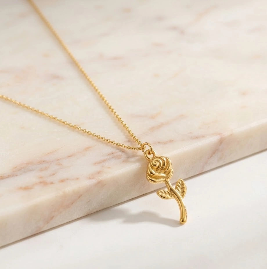 Rose Pendant Anti-Tarnish Necklace - Minimalist Floral Jewelry