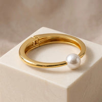Minimalist Single Pearl Cuff Bangle - Anti Tarnish Gold Plated