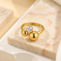 Geometric Sphere & Crystal Open Ring | Anti-Tarnish Fashion Jewelry