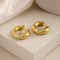 Chunky Solitaire Hoop Earrings - Anti Tarnish Gold Plated