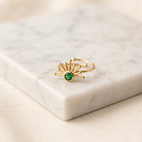 Sunburst Green Stone Adjustable Ring - Anti Tarnish Gold Plated