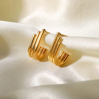 Triple Layered U-Shape Anti Tarnish Gold Plated Stud Earrings