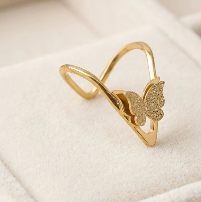 Minimalist Textured Butterfly Ring - Anti Tarnish Fashion Jewelry