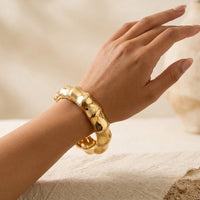 Chunky Wavy Gold Cuff Bracelet | High Quality Statement Bangle