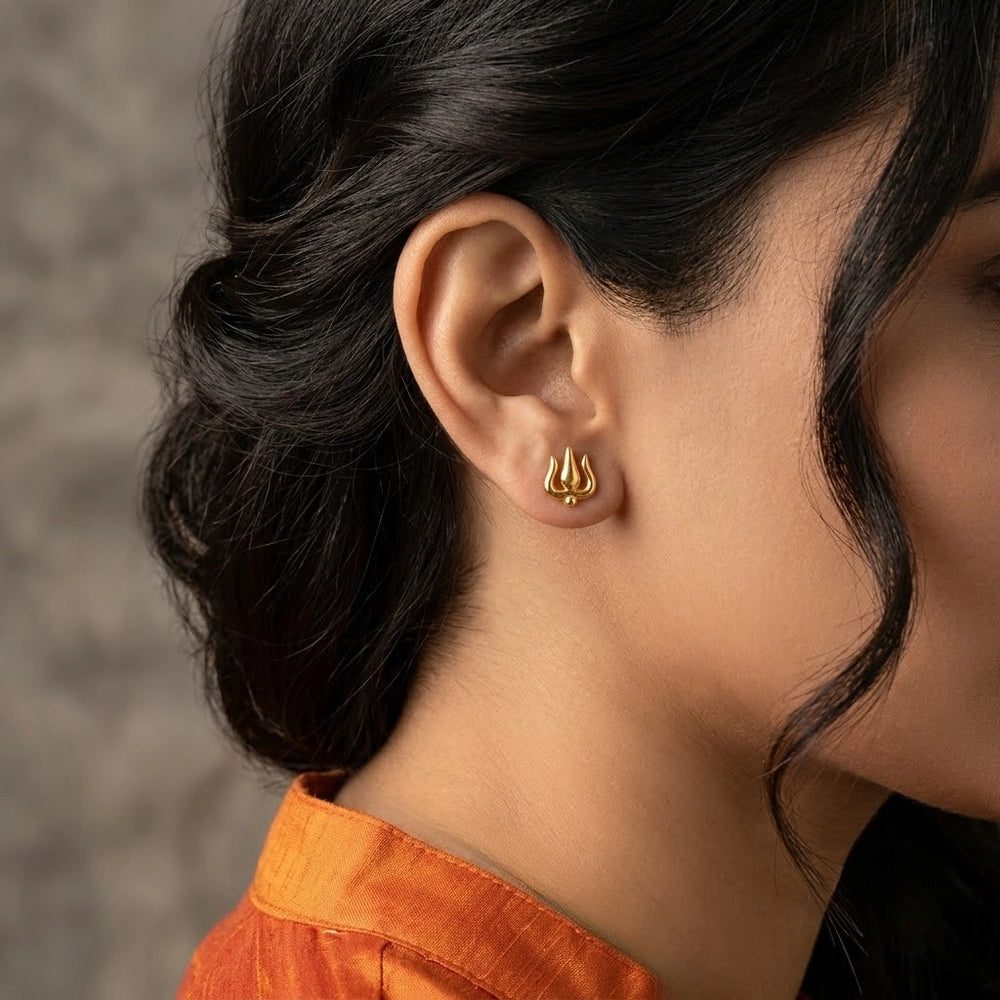 Trishul Design Anti-Tarnish Gold Plated Stud Earrings