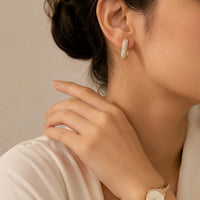 Pave Rectangular Hoop Earrings - Anti Tarnish Gold Plated