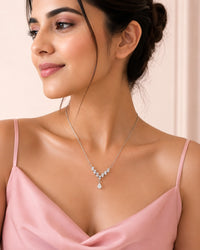 Silver Zircon Teardrop Necklace | Minimalist V-Shape Pendant
