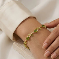 Vine Leaf Green Stone Bracelet | Elegant Gold Plated Accessory