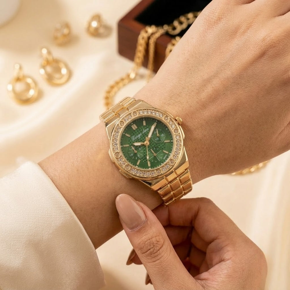 Elegant Green Dial Anti-Tarnish Gold Plated Women’s Wrist Watch