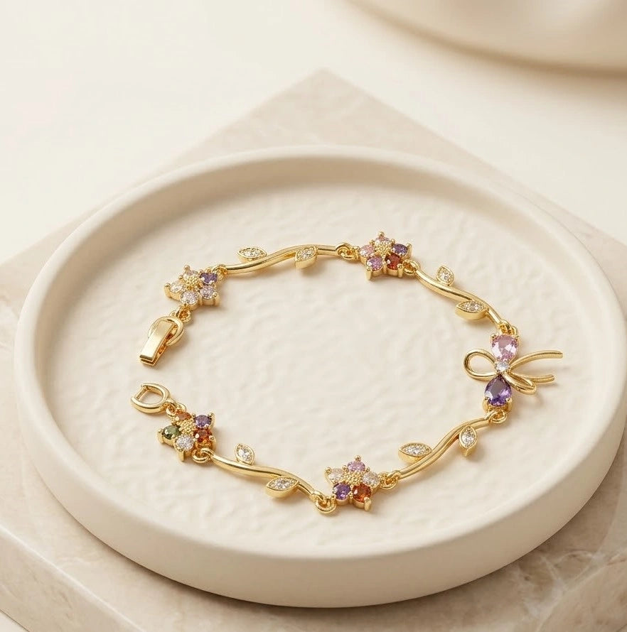 Korean Style Dainty Floral Butterfly Gold Plated Bracelet-Tulip