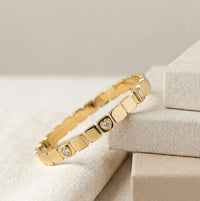 Geometric Square Link Anti-Tarnish Gold-Plated Bracelet with CZ Stones