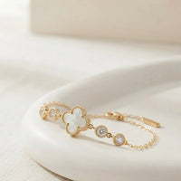 White Clover Motif Gold Plated Bracelet | Anti-Tarnish