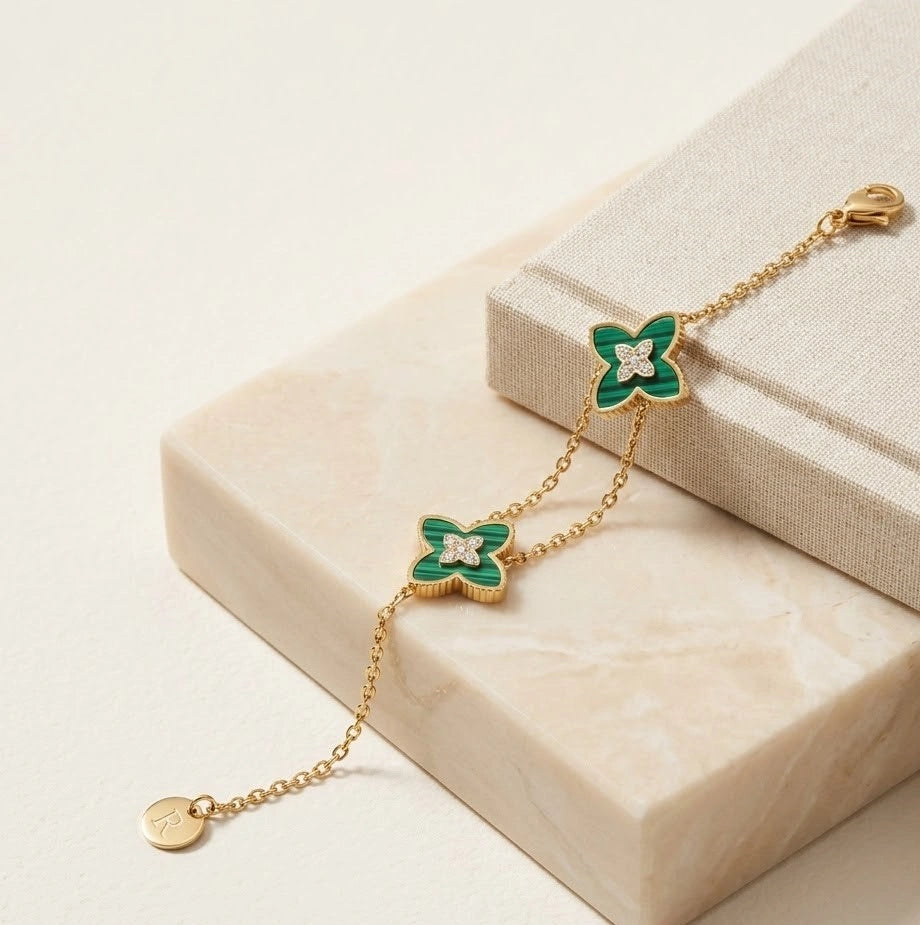 Green Clover Charm Bracelet - Anti Tarnish Gold Plated
