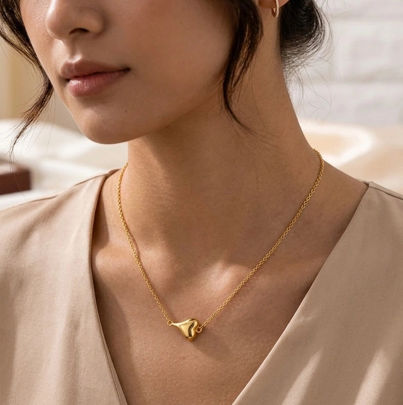 Anti-Tarnish Gold Plated Textured Heart Necklace | Minimalist Everyday Jewelry