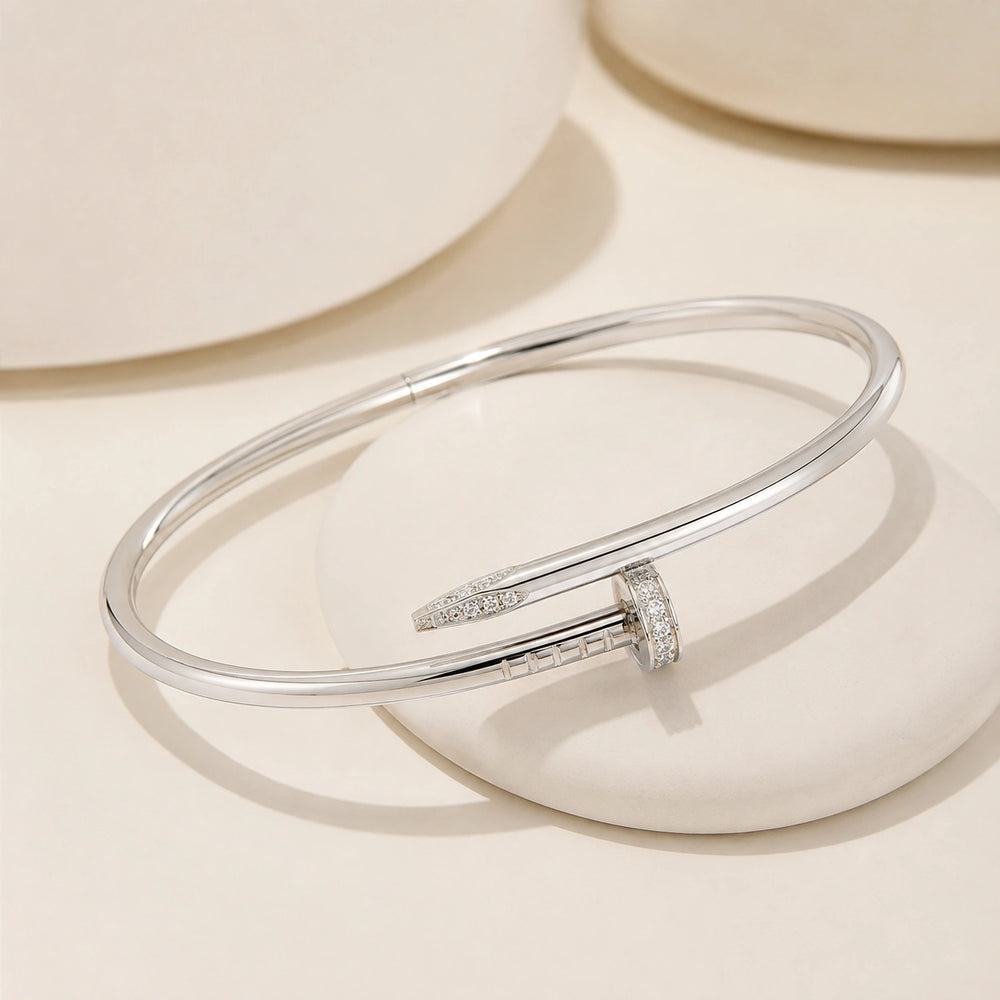 Silver Crystal Nail Bracelet | Minimalist Wrap Cuff Bangle
