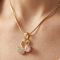 Pink Stone Swan Pendant Necklace | Anti-Tarnish Gold Plated | Moncheri Jewels