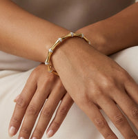 Bamboo Design Anti-Tarnish Gold Plated Bracelet with CZ Stones