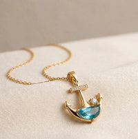 Nautical Anchor Blue Crystal Pendant Necklace - Anti Tarnish