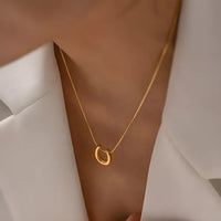 Minimalist U-Shape Horseshoe Pendant Necklace - Anti-Tarnish Gold Plated