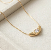 Minimalist Curved Solitaire Pendant Necklace | Anti-Tarnish Gold Plated Dainty Chain