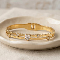 Crystal Heart Gold Bangle Bracelet for Women - Premium Designer Jew
