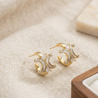 Crystal C-Shape Stud Earrings in Gold | High-Quality Fashion Jewelry