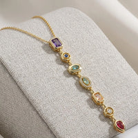Multi-Stone Linear Drop Necklace | Anti-Tarnish Gold Plated | Moncheri Jewels