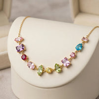 Multi-Color Stone Anti Tarnish Gold Plated Necklace | Delicate Fashion Jewelry