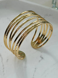 Anti-Tarnish Gold Plated Multi-Layer Cuff Bracelet | Stacked Wire Design