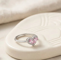 Pink Heart Halo Fashion Ring - High-Quality Silver Tone