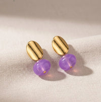 Abstract Gold & Purple Drop Earrings - Korean Style Fashion Jewelry