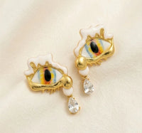 Surreal Evil Eye Statement Earrings with Crystal Teardrop