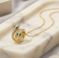 Emerald Stone Snake Pendant Necklace - Anti Tarnish Gold Plated