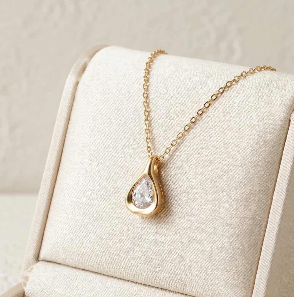 Teardrop Solitaire Pendant Necklace | Anti-Tarnish Gold Plated Dainty Chain