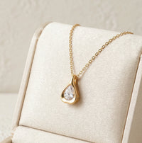 Teardrop Solitaire Pendant Necklace | Anti-Tarnish Gold Plated Dainty Chain