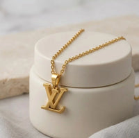 V Initial Monogram Pendant Necklace - Anti-Tarnish Fashion Jewelry