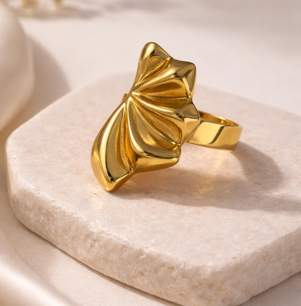 Geometric Fan Statement Ring - Anti Tarnish Gold Plated