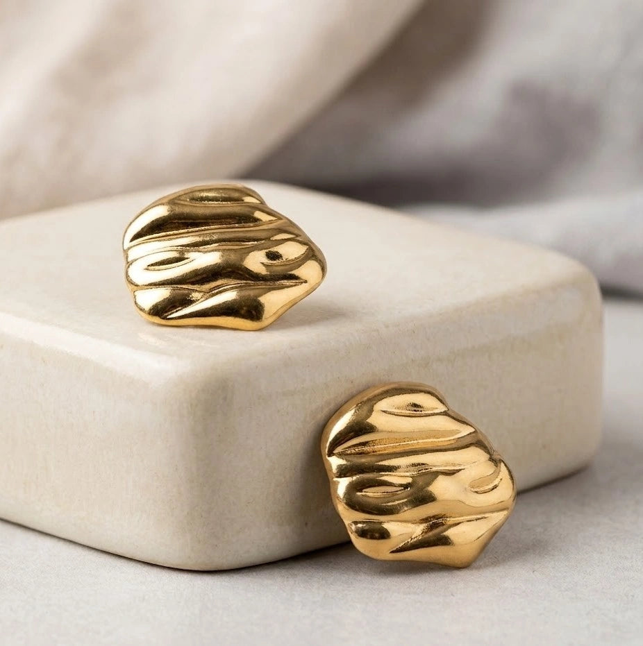 Chunky Molten Textured Gold-Plated Studs - Anti-Tarnish