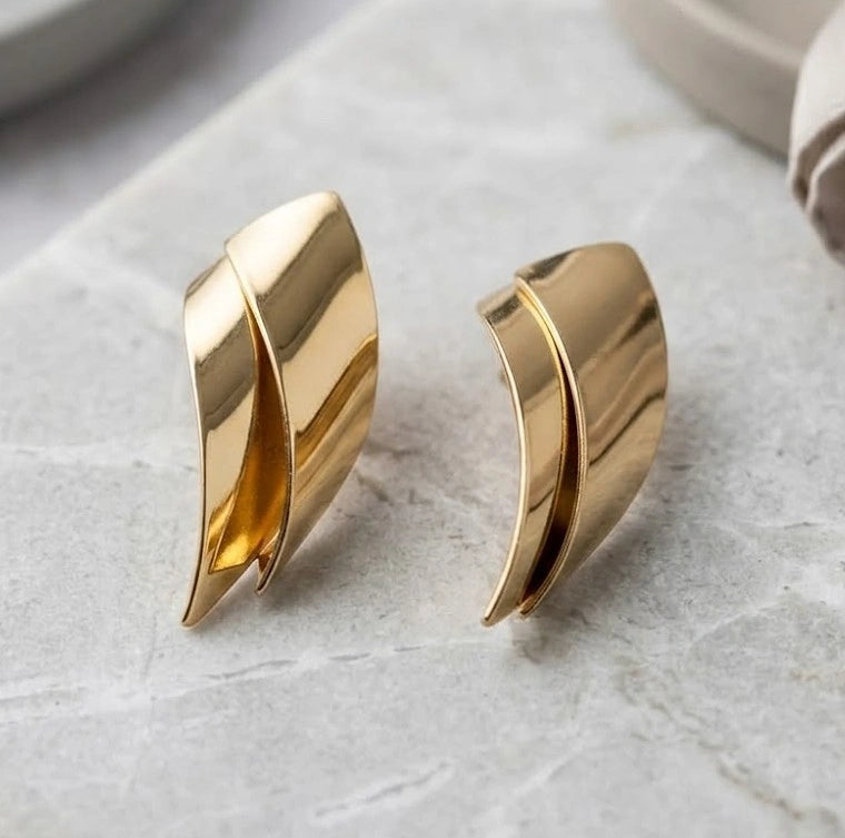 Geometric Fold Anti Tarnish Gold Plated Earrings | Modern Statement Jewelry
