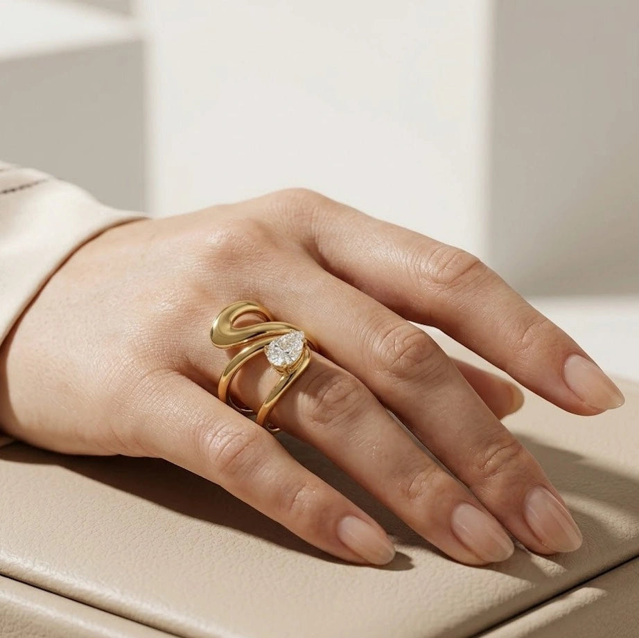 Swirl Teardrop CZ Ring | Anti-Tarnish Statement Fashion Jewelry