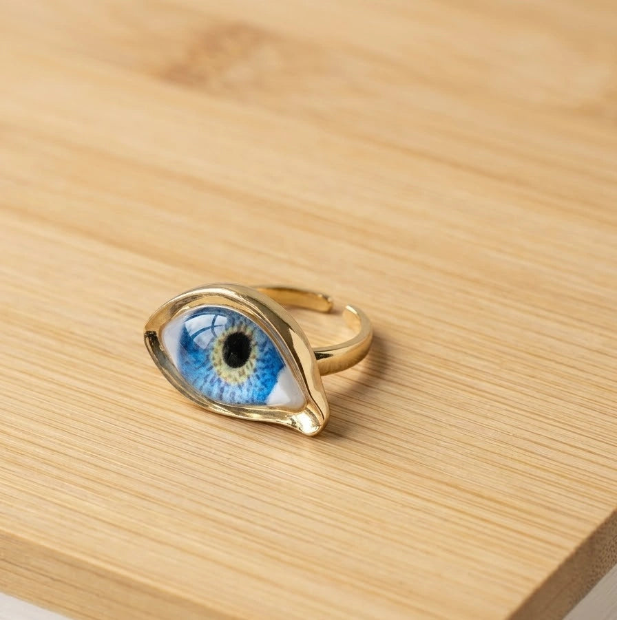 Blue Evil Eye Fashion Ring - Elegant Gold-Finish Statement Ring