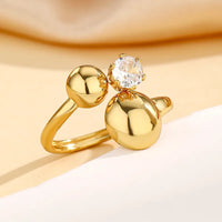 Geometric Sphere & Crystal Open Ring | Anti-Tarnish Fashion Jewelry