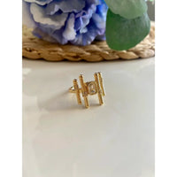 Geometric Bar  Fashion Ring with Emerald Cut Crystal - Adjustable Statement Ring