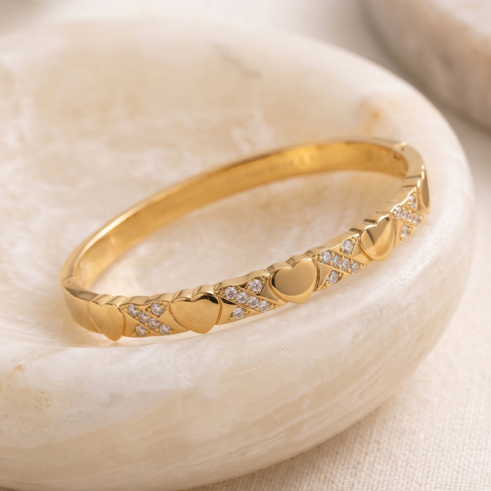 Anti Tarnish Gold Plated Heart Bracelet for Women | Elegant Diamond Style Bracelet Online