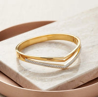 Double Layer Chevron V-Shape Gold-Plated Bracelet | Anti-Tarnish CZ Bangle