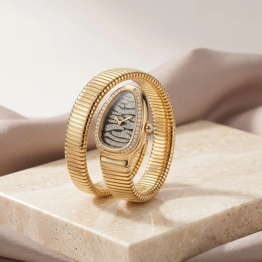 Elegant Serpent Design Anti-Tarnish Gold Plated Watch - Premium Wristwear for Her