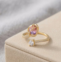 Pink Pear & Round Stone Gold Pave Open Fashion Ring
