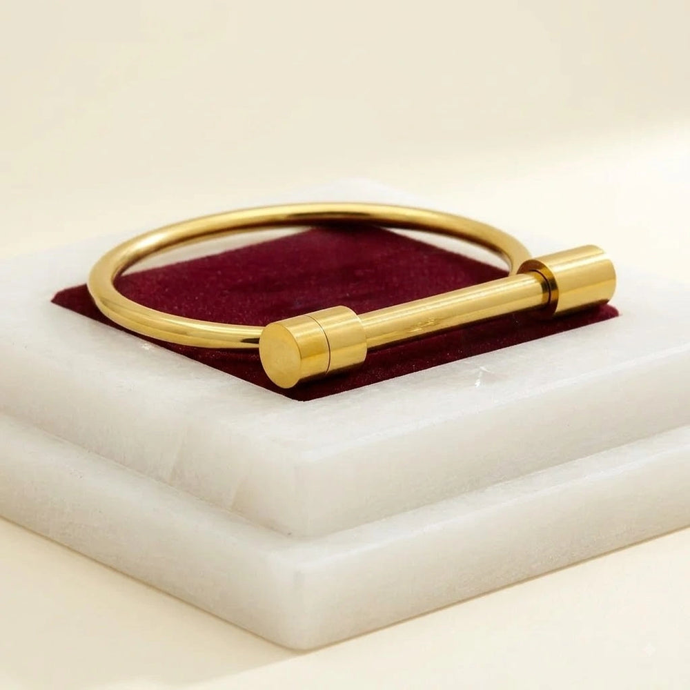 Minimalist Cylinder Cuff Bracelet - Anti Tarnish Gold Plated
