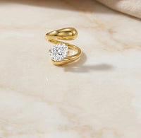 Chunky Solitaire Bypass Ring - Anti Tarnish Fashion Jewelry